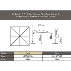 Lichfield Side Post Parasol (Base & Cover) Grey 2.7m